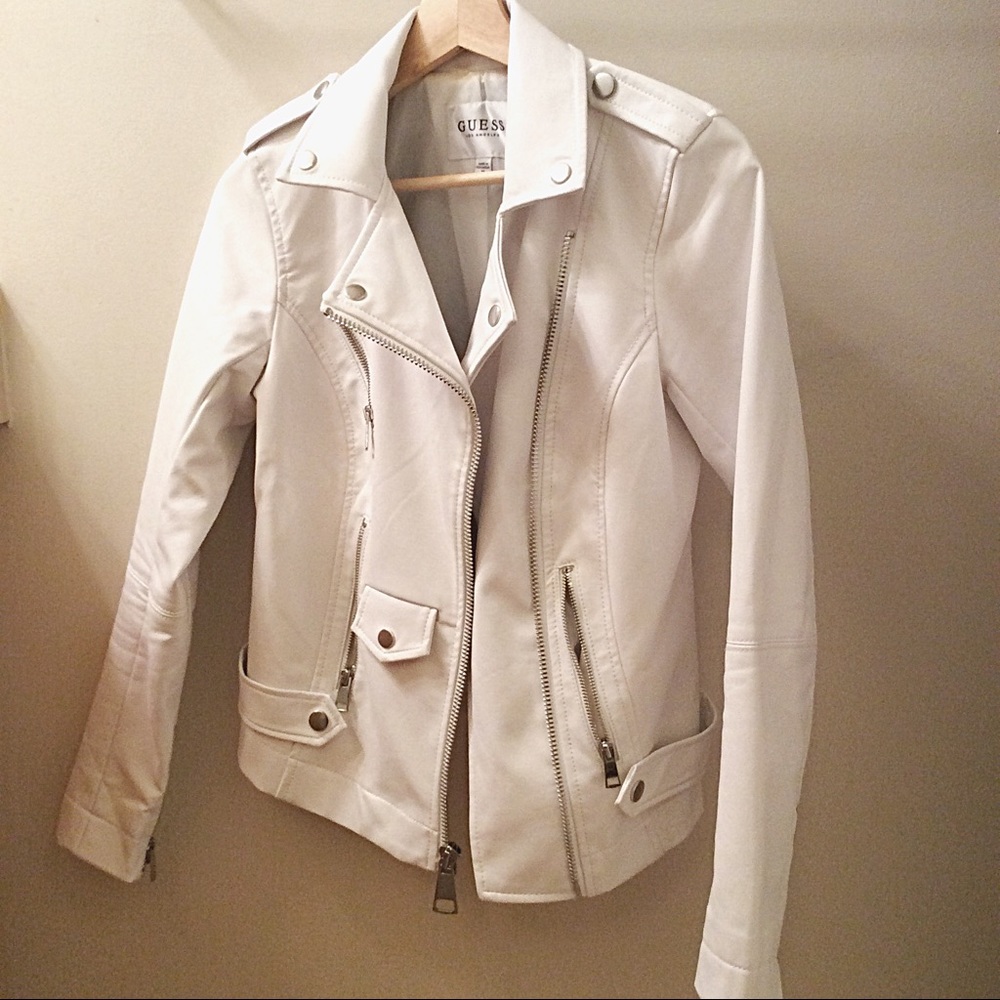 Guess White Faux Leather Jacket